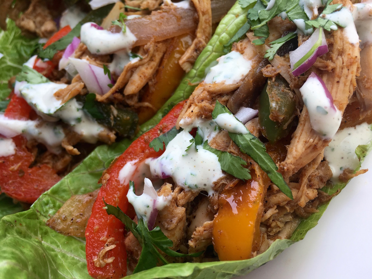 Chicken Fajita Wraps with Creamy Cilantro-Lime Sauce